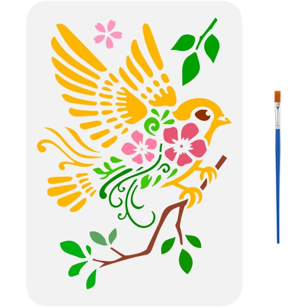 Paint Brush - Stensil Gambar Burung Pipit Di Cabang