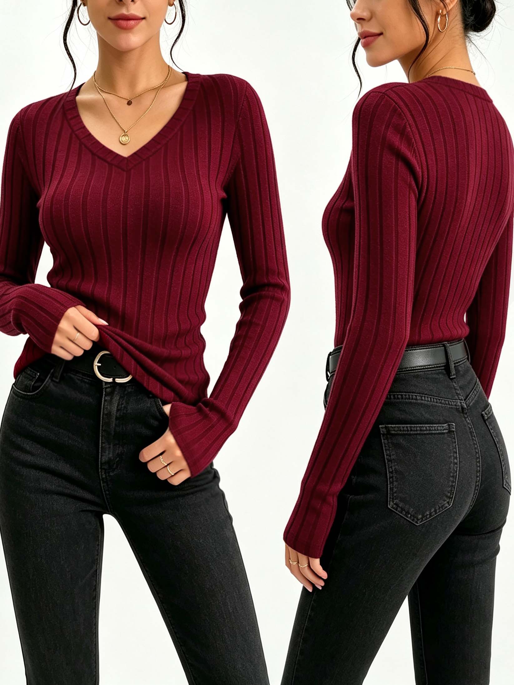 Wallpaper - Atasan Rajut Wanita Model V-Neck Polos,