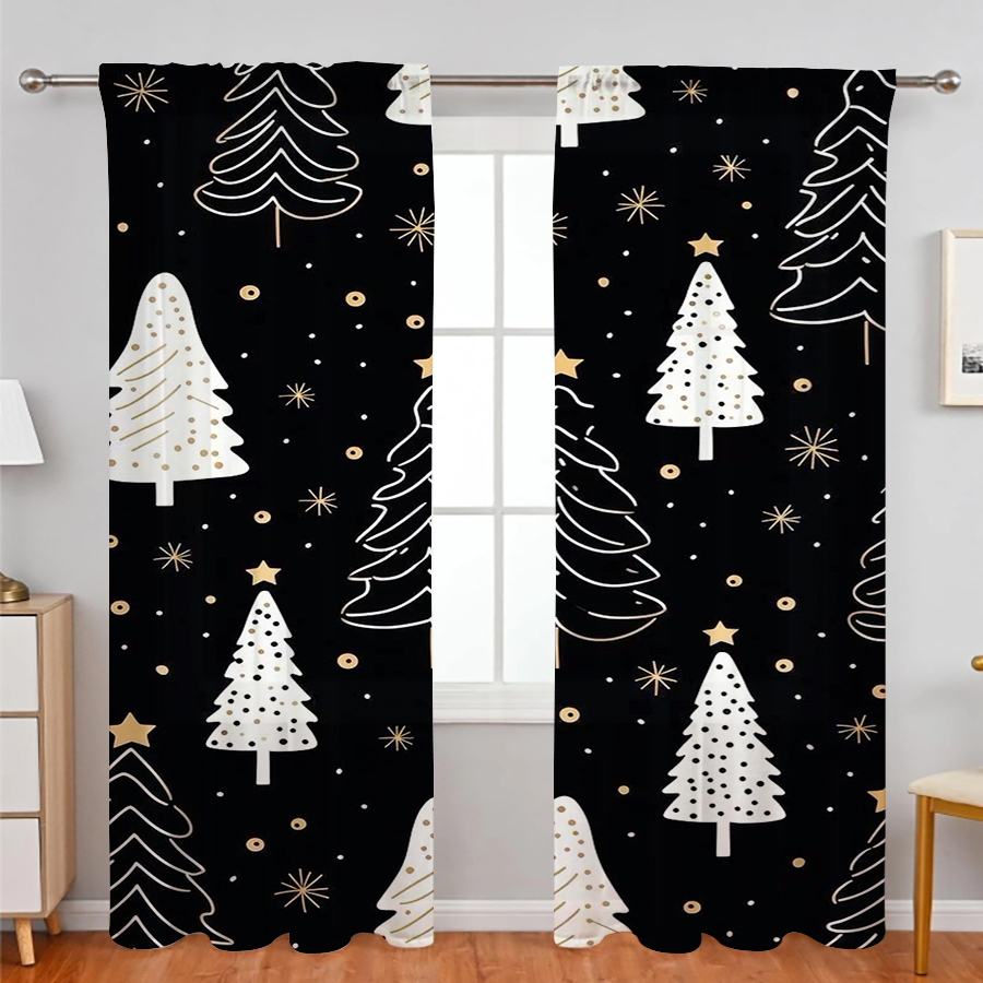 2 buah tirai Natal, motif poho - Curtain Rods ulasan dan harga