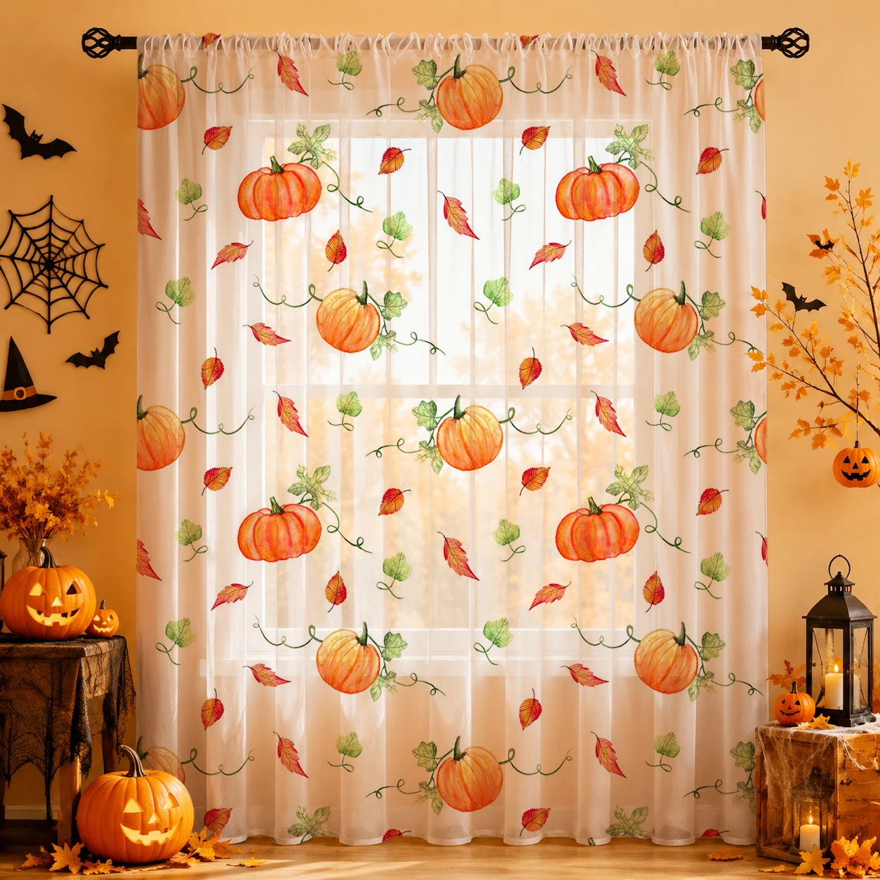 1Pc Tirai Tipis Halloween deng - Curtain Rods ulasan dan harga